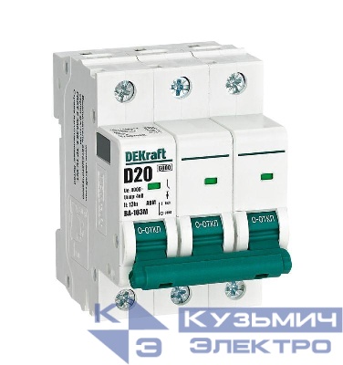 Выключатель автоматический модульный 3п D 20А 6кА ВА-103M без теплозащиты DEKraft 12557DEK