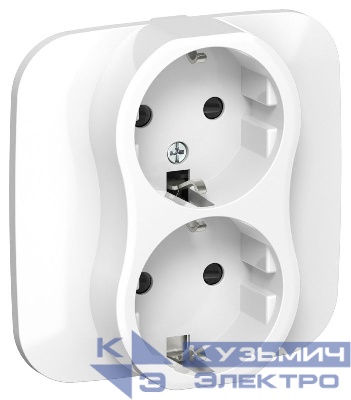 Розетка 2-м СП FLITE РСш12-0-А-ФлБ 16А с заземл. с защ. шторками в сборе механизм бел. IEK FI-R24A-16-K01