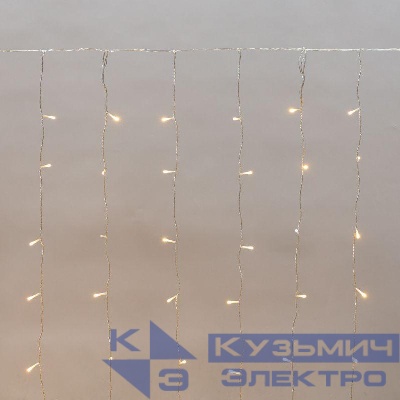 Гирлянда светодиодная "Светодиодный Дождь" 2х1.5м 150LED тепл. бел. 5.1Вт 230В IP44 эффект мерцания прозр. провод Neon-Night 235-516