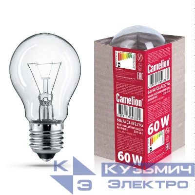 Лампа электрич. накаливания 60/A/CL/E27/G с прозр. колбой ЛОН ГОФРА Б230-60-6 Camelion 15042