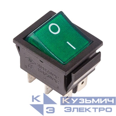 Выключатель клавишный 250В 15А (6с) ON-ON с подсветкой зел. (RWB-506; SC-767) Rexant 36-2352