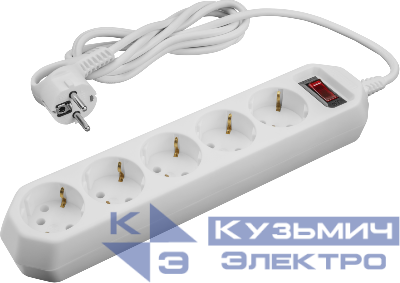 Удлинитель с сетевым фильтром 5х5м 10А IP20 2.2кВт ПВС 3х0.75 с выкл. с инд. сети бел. ОНЛАЙТ 90781