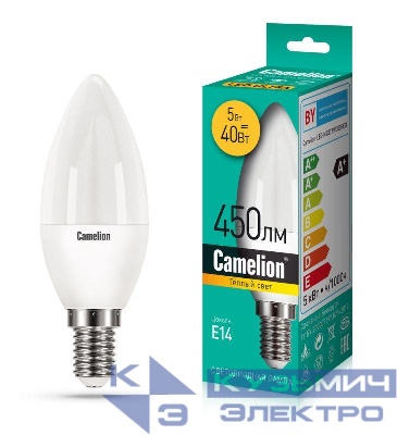 Лампа светодиодная LEDRB/5-C35/830/E14 5Вт 220В LED-M C37 3000К E14 Camelion 15049