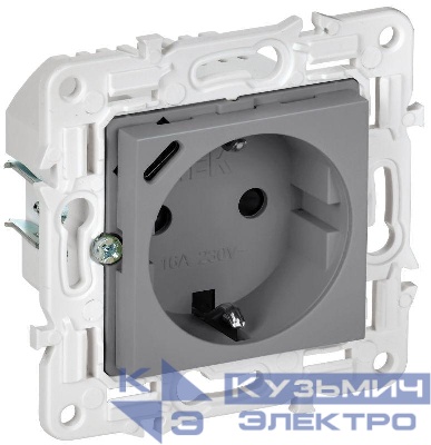 Розетка SKANDY 18Вт 16А с заземл. защ. шторки с USB C SK-R17Gr сер. IEK SK-R14-16-U14-018-K03