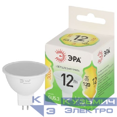 Лампа светодиодная GREEN LINE MR16-12W-830-GU10 GL 12Вт софит 3000К свет тепл. GU10 Эра Б0067058