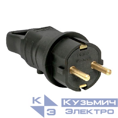 Вилка угловая 16А 2P+PE 230В IP44 с кольцом каучук Basic EKF RPS-017-16-230-44