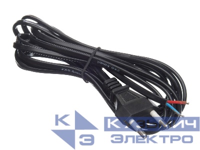 Кабель питания с вилкой (без разъема) 2*0,5мм2, 220V/2,5A, 3м, черный, NETKO Optima