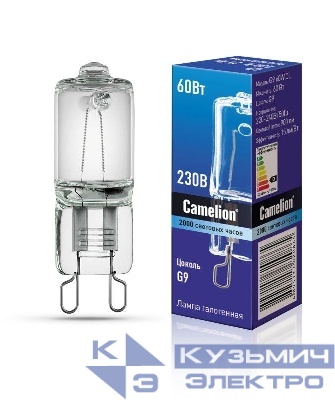 Лампа галогенная 60Вт капсула прозрачная G9 3000К 230В Camelion 5555