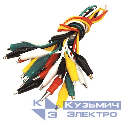 Зажим "крокодил" 5А 40мм с проводом 10 пар Rexant 16-0036