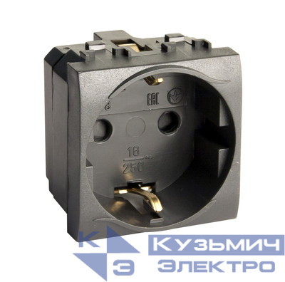 Розетка 1-м СП 2мод. Brava 16А IP20 с заземл. защ. шторки черн. DKC 77482N