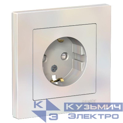 Розетка 1-м СП AtlasDesign 16А IP20 с заземл. защ. шторки в сборе жемчуж. SE ATN000444