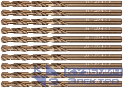 Сверло по металлу HSS с добавкой кобальта 5% Профи 4.0мм (уп.10шт) FIT 33940