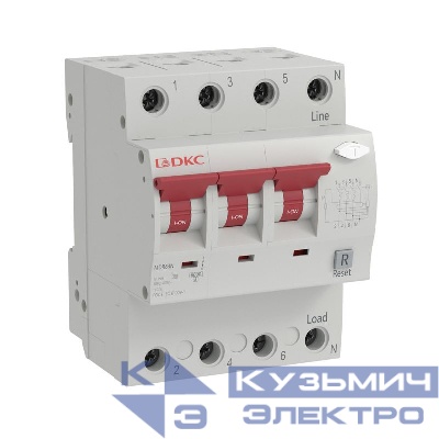 Выключатель автоматический дифференциального тока 4п (3P+N) C 25А 100мА тип A 6кА YON max MDR DKC MDR63N-3N3C25-A