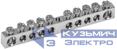 Шина PEN "земля-ноль" 6х9мм 10/1 Ni (10групп/крепеж по центру) IEK YNN10-10-100-N