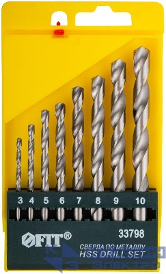 Набор сверл по металлу HSS полированных 8шт (3-4-5-6-7-8-9-10мм) FIT 33798