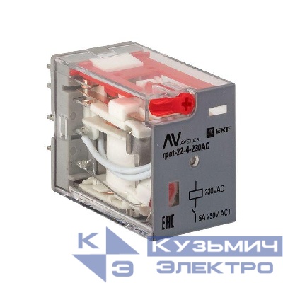Реле промежуточное RPAt 22/4 5А 230В AC с кнопкой и мех. индикацией AVERES EKF rpat-22-4-230AC