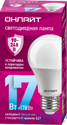Лампа светодиодная 90 404 OLL-A60-17-230-6.5K-E27 17Вт грушевидная 6500К E27 90-240В PRO ОНЛАЙТ 90404