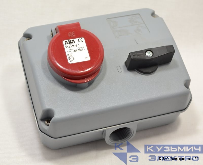 316 MHS4  Разъем стандартный с выключателем и блокировкой 16A, 3P+E, IP44 2CMA167629R1000