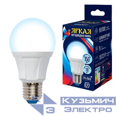 Лампа светодиодная LED-A60 18W/6500K/E27/FR PLP01WH Яркая 18Вт матовая 6500К холод. бел. E27 (упак. картон) Uniel UL-00005038