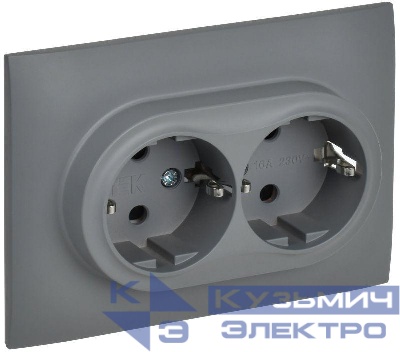 Розетка 2-м SKANDY 16А с заземл. защ. шторки в сборе SK-R07Gr сер. IEK SK-R24-16-K03-F