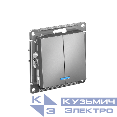 Выключатель 2-кл. AtlasDesign (сх. 5а) 10AX с подсветкой быстрозажим. клем. механизм сталь SE ATN000953S