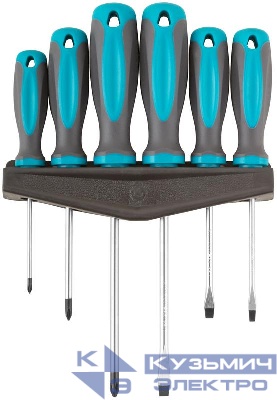 Набор отверток "Техник" на держателе CrV сталь прорезиненные ручки PH0.1.2+SL4.5.6 (уп.6шт) MOS 53900М