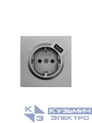 Розетка 1-мест. с/з+USB разъем СП ZIMA IP20 сер. матов. LEZARD 704-7488-181