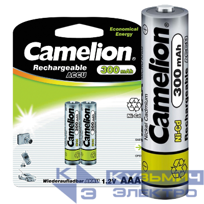 Аккумулятор AAA/R03 300мА.ч NI-CD BL-2 металлик (блист.2шт) Camelion 3144