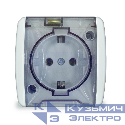 Розетка 1-м ОП Клио 16А IP44 с заземл. с прозр. крышкой бел. UNIVersal К2229