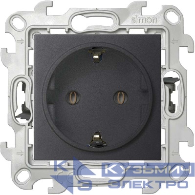 Розетка 1-м СП Simon 24 16А IP20 2P+E Push&Go без защ. шторок механизм графит Simon 2420434-038