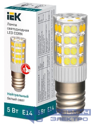 Лампа светодиодная Corn 5Вт капсульная 4000К нейтр. бел. E14 230В керамика IEK LLE-Corn-5-230-40-E14