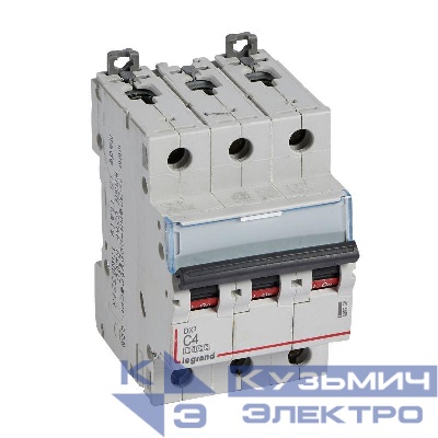 Выключатель автоматический модульный 3п C 4А 16кА DX3 10000 3мод. 400В Leg 409250
