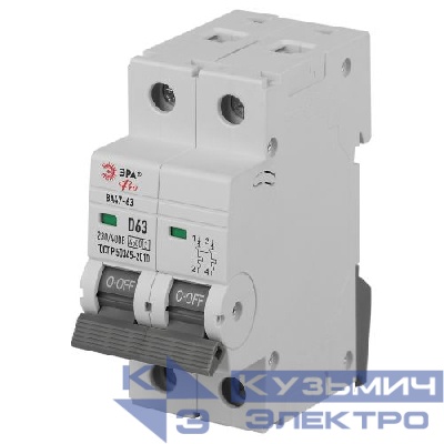 Выключатель автоматический 2п D 63А 4.5кА ВА47-63 PRO ЭРА Б0059468