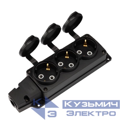 Колодка удлинителя 3-м с заземл. 16А IP54 влагозащ. с защ. крышкой COMPACT каучук черн. Rexant 111-223