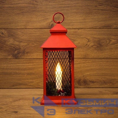 Фонарь декоративный 13.5х13.5х30.5см тепл. бел. со свечкой корпус красн. Neon-Night 513-041