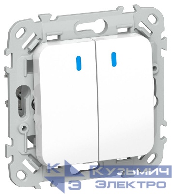 Выключатель проходной 2-кл. СП FLITE ВС62-1-1-ФлБ 10А с индикацией механизм бел. IEK FI-V22-1-10-1-K01