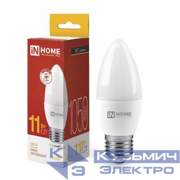 Лампа светодиодная LED-СВЕЧА-VC 11Вт свеча 3000К тепл. бел. E27 1050лм 230В IN HOME 4690612020488