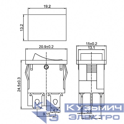 Выключатель клавишный 250В 6А (4с) ON-OFF син. с подсветкой Mini (RWB-207 SC-768) Rexant 36-2191