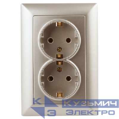 Розетка 2-м СП Solo 4-205-04 16А 250В IP20 2х2P+E Schuko с заземл. шампань Intro Б0053676