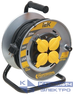 Удлинитель на метал. катушке 4х20м с заземл. 16А IP44 Professional УК20 КГ 3х1.5 термозащита IEK WKP16-16-04-20-44