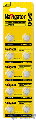 Элемент питания алкалиновый "таблетка" 95 670 NBT-13 (LR45 AG9 LR936 BP10) (блист.10шт) Navigator 95670