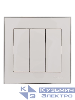 Выключатель 3-кл. СП Rain 10А IP20 с хром. боковой вставкой бел. LEZARD 703-0225-109