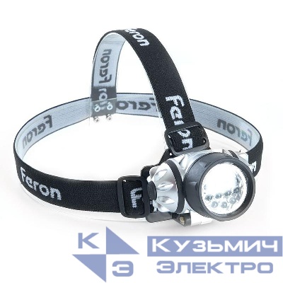 Фонарь налобный светодиодный работающий от батареек 3хAAA 1Вт 7LEDs IP44 пластик TH2303 FERON 41707