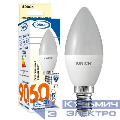 Лампа светодиодная ILED-SMD2835-C37-6-540-220-4-E14 (0160) IONICH 1529