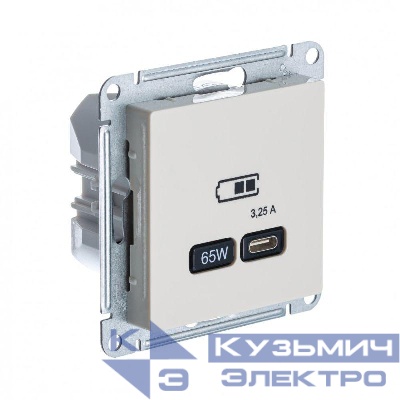 Розетка USB AtlasDesign тип C 65Вт QC PD высокоскор. ЗУ механизм беж. SE ATN000227