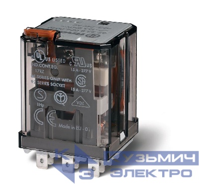 Реле силовое электромеханич. монтаж в розетку или наконечники Faston 187 (4.8х0.5мм) 3CO 16А AgSnO2 220В DC RTI опции: нет FINDER 623392204000