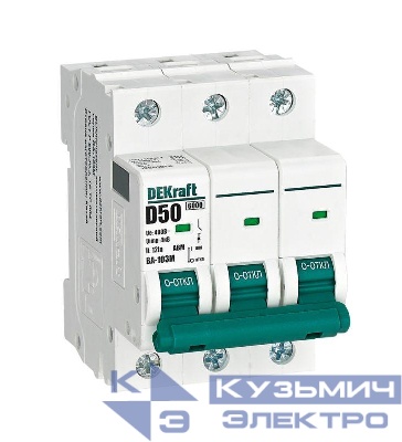 Выключатель автоматический модульный 3п D 50А 6кА ВА-103M без теплозащиты DEKraft 12561DEK