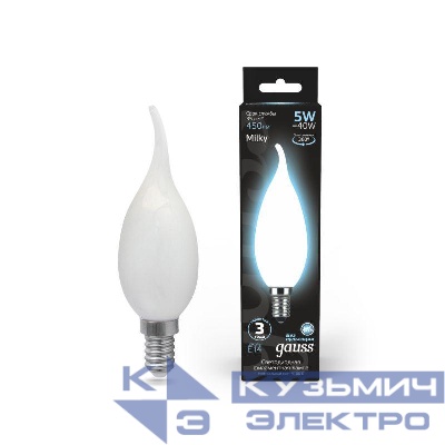 Лампа светодиодная филаментная Black Filament 5Вт свеча на ветру матовая 4100К нейтр. бел. E14 450лм GAUSS 104201205