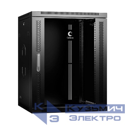 Шкаф телекоммуникационный настенный разобранный SH-05F-15U60/35-R-BK 19дюйм 15U 600х350х769мм дверь стекло черн. (RAL 9004) Cabeus 10758c
