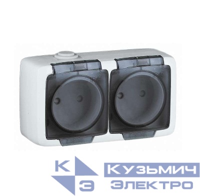 Розетка 2-м ОП Альфа 16А IP44 250В брызгозащ. без заземл. без защ шторок с крышкой бел. HEGEL РА16-241